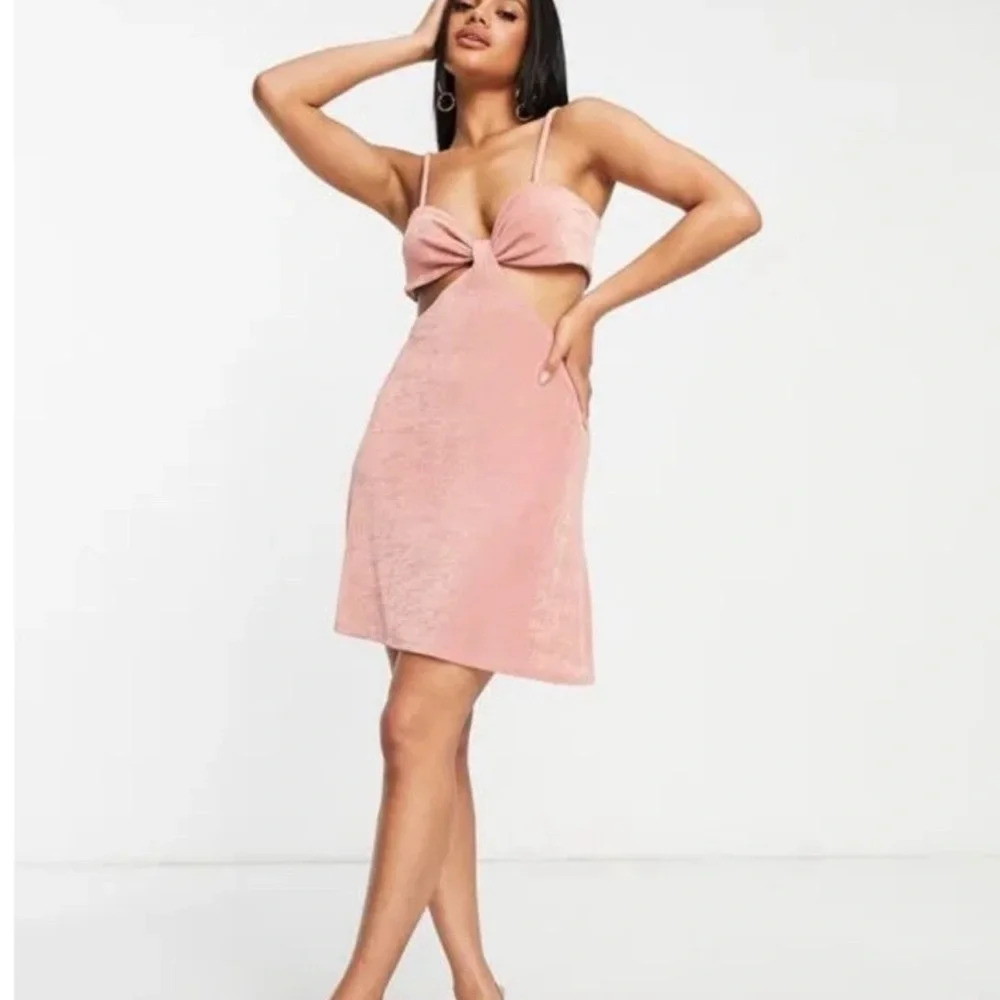NWOT Top Shop Pink Shimmer Halter Cut Out Slinky Mini Dress Size 4-6